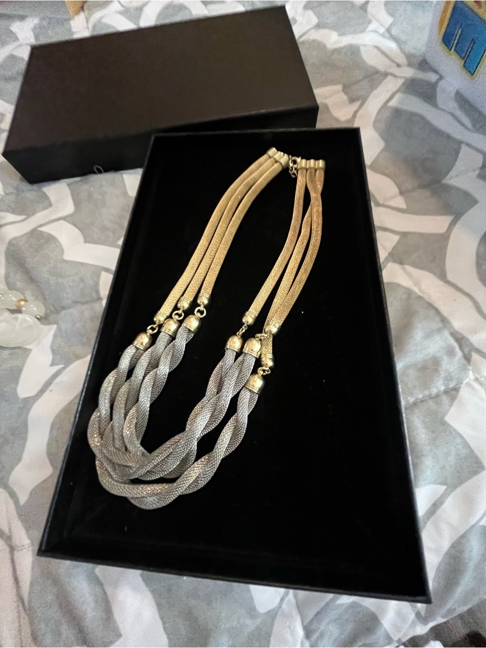 Park Lane Elegant Two-Tone Gold and Silver Braided Statement Necklace